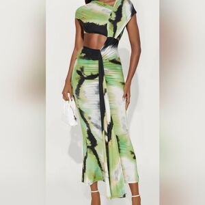 Women’s Green Tie-Dye Ruched Maxi Skirt Pants